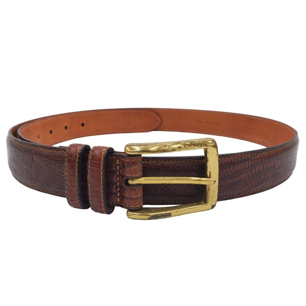 Trafalgar Size 38 Brown Italian Calfskin Leather Lizard Grain Belt Brass Buckle
